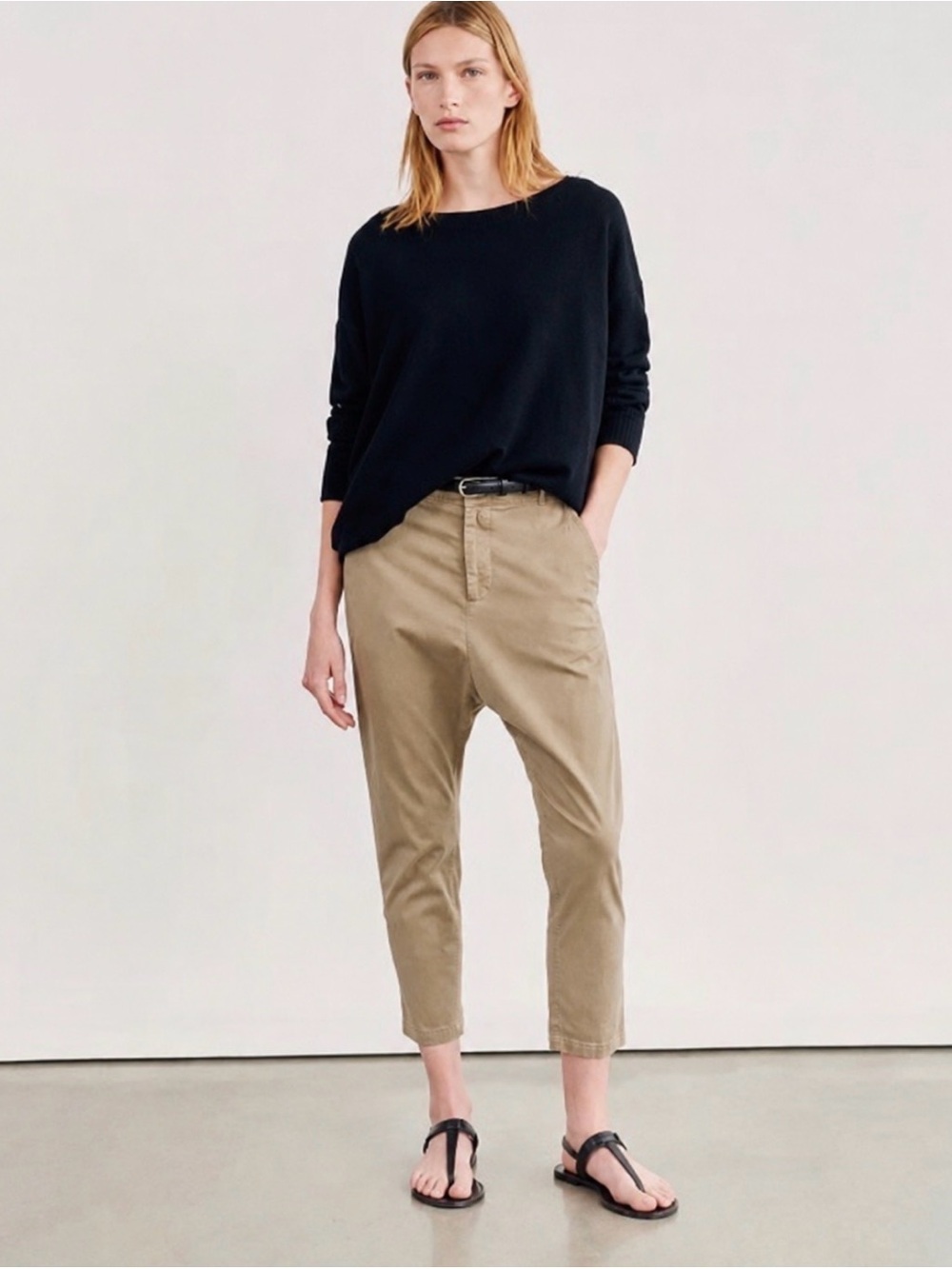 Nili Lotan Drop Crotch Utility Pants Khaki Taupe Cotton Chino Size 6 Made in USA